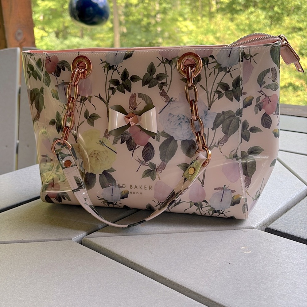 Ted Baker Pink Floral Tote with Bow Accent